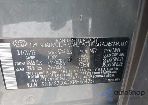 2023 Hyundai Santa Fe Sel from USA, damaged, VIN 5NMS2DAJXPH484951